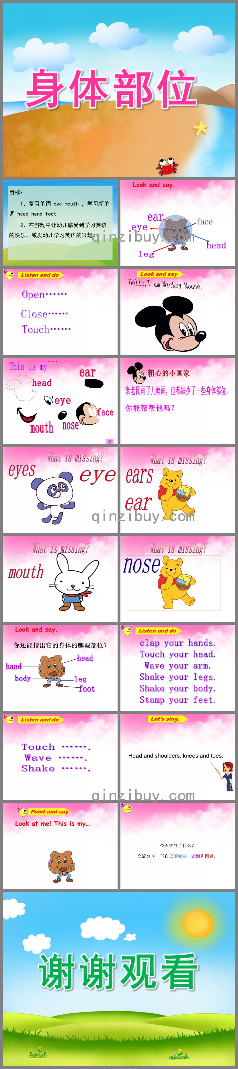 小班英语活动身体部位PPT课件