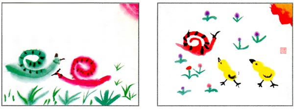 幼儿园大班中国画教案:蜗牛慢慢爬